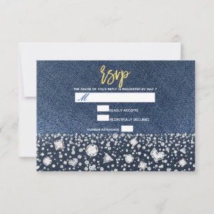 Blue Jean Denim & Diamonds Bling Diamond RSVP Card