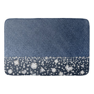 Blue Jean Denim Diamonds Glam Trendy Diamond Bling Bath Mat