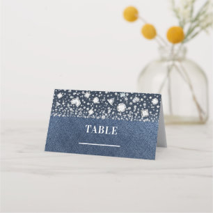 Blue Jean Denim & Diamonds Table Number Seating Place Card