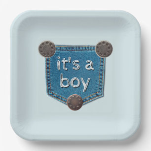 Blue Jean Denim It's a Boy Baby Shower   Paper Plate