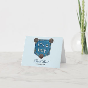 Blue Jean Denim It's a Boy Baby Shower   Thank You Card