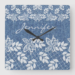 Blue Jean Denim Lace Wall Clock