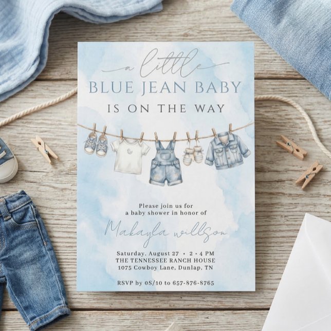 Blue Jean Denim Rustic Western Baby Shower Invitation (Creator Uploaded)