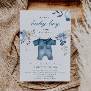 Blue Jean Denim Sweet Boy Baby Shower Invitation