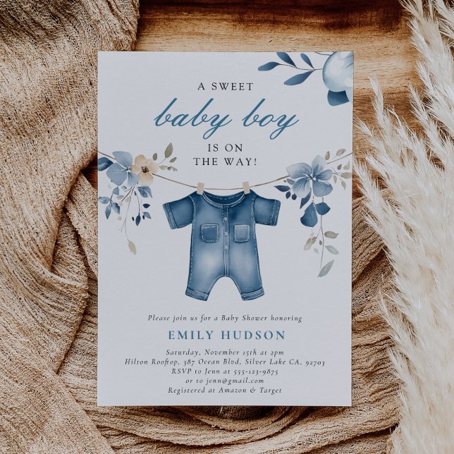 Blue Jean Denim Sweet Boy Baby Shower Invitation (Creator Uploaded)