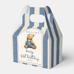 Blue Jean Denim Teddy Bear 1st Birthday Favour Box