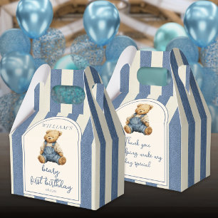 Blue Jean Denim Teddy Bear 1st Birthday Favour Box