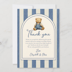 Blue Jean Denim Teddy Bear Baby Shower Thank You Card