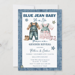 Blue Jean Gender Reveal, He or She  Invitation
