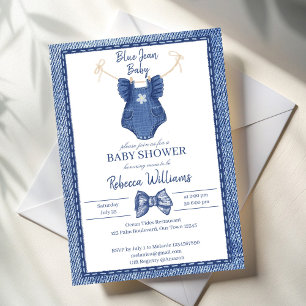 Blue jean girls clothes on a line baby shower invitation