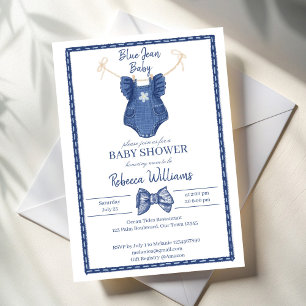 Blue jean girls clothes on a line baby shower invitation