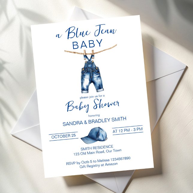 Blue jean It's a boy baby shower Invitation (Blue jean It's a boy baby shower Invitation cards template minimalist denim baby shower invites)