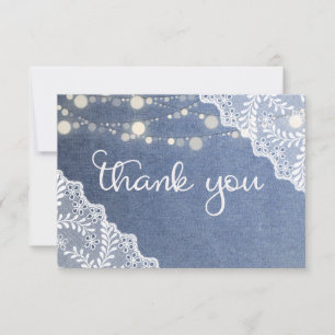 Blue Jean Lace & String Lights Thank You Card