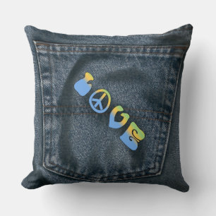 Blue Jean Pocket Peace and Love Pillow
