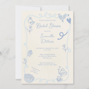 Blue Jean Scene Doodle Bridal Shower Invitation