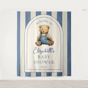 Blue Jean Teddy Bear Baby Shower Photo Backdrop Tapestry