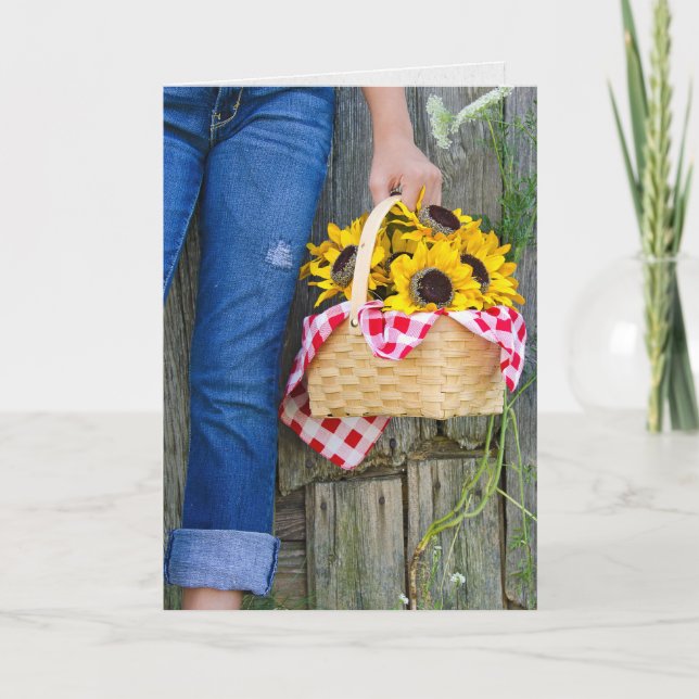 Blue Jeans and Sunflower for Birthday Card (Front)