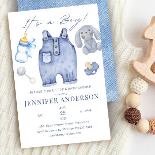 Blue Jeans Baby Boy Shower Denim Invitation