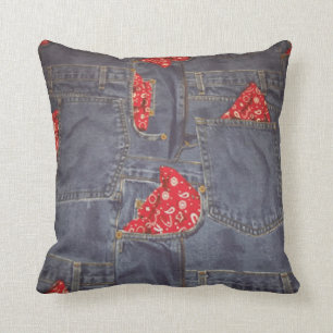 Blue Jeans Bandanna Print MoJo Throw Pillow