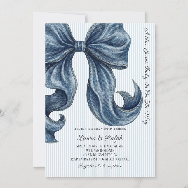 Blue Jeans Bow Baby Shower Invitation (Front)