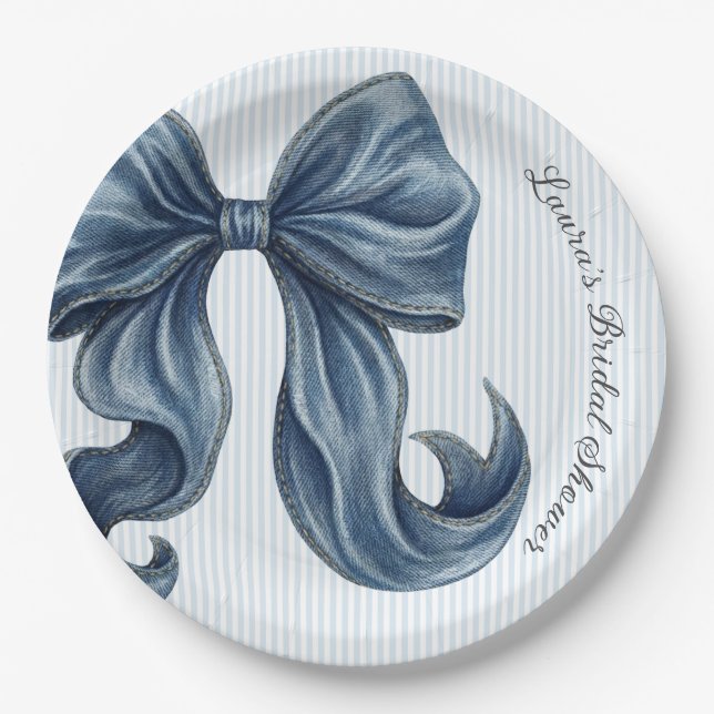 Blue Jeans Bow Bridal Shower Paper Plate (Front)