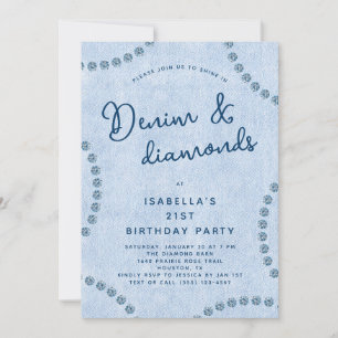 Blue Jeans Denim and Diamonds 21st Birthday Party Invitation