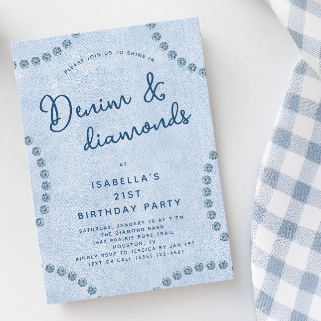 Blue Jeans Denim and Diamonds 21st Birthday Party Invitation (Blue Jeans Denim and Diamonds 21st Birthday Party Invitation)