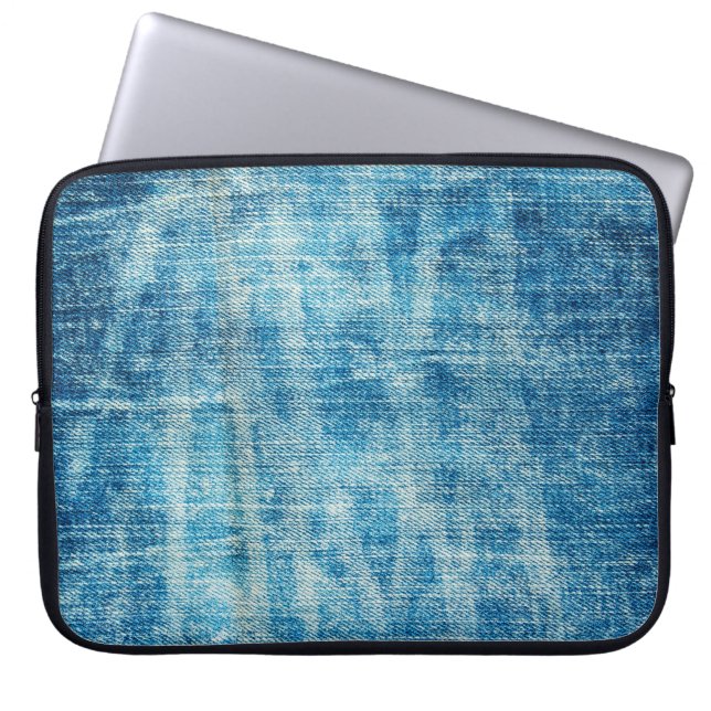Blue jeans denim texture laptop sleeve (Front)