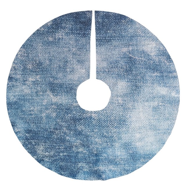 Blue Jeans Denim, Textured Background. Brushed Polyester Tree Skirt (Front)