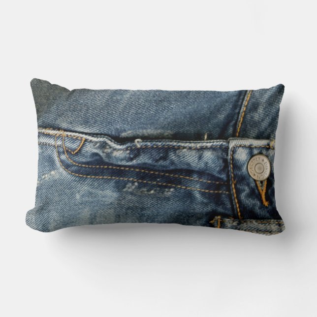 Blue Jeans Denim Zipper Faux Lumbar Cushion (Front)