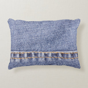 Blue jeans: detailed sew texture. decorative cushion