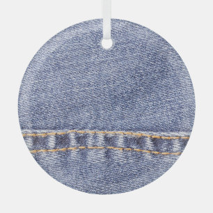Blue jeans: detailed sew texture. glass tree decoration