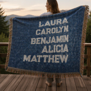 Blue jeans Grandchildren's names simple modern Throw Blanket