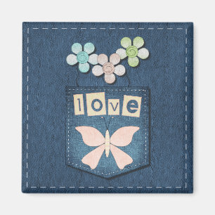 Blue Jeans Love Floral Butterfly Magnet