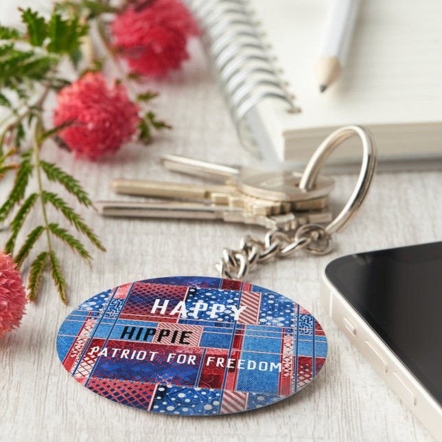 Blue Jeans Patchwork Personalised Patriot Keychain (Creator Uploaded)