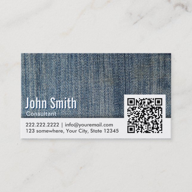Blue Jeans QR Code Consultant Business Card (Front)