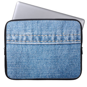 Blue jeans sew closeup texture. laptop sleeve