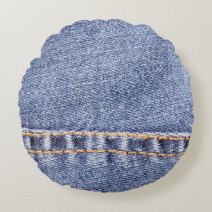 Blue jeans sew closeup texture. round cushion