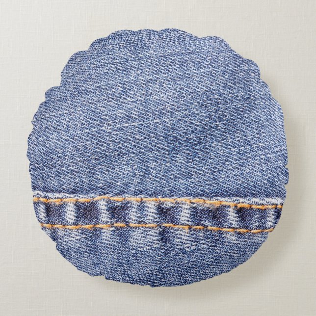 Blue jeans sew closeup texture.  round cushion (Front)