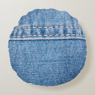 Blue jeans sew closeup texture. round cushion