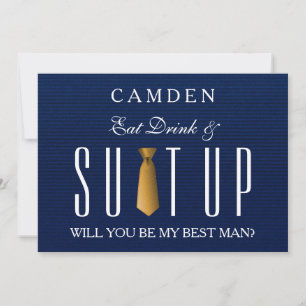 Blue Jeans Textile Suitup Will you be my Bestman Invitation