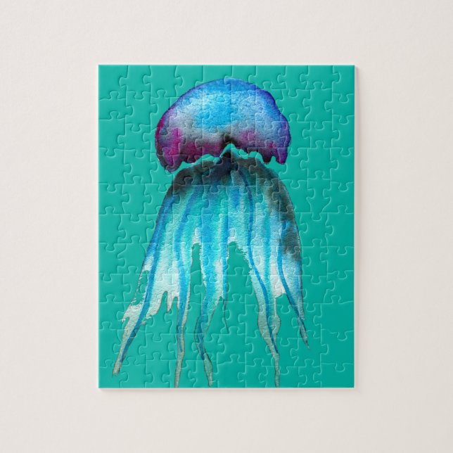 Blue jellyfish art painting jigsaw puzzle (Vertical)