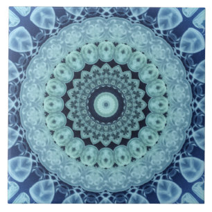 Blue Jellyfish Mandala Ocean-Inspired Symmetry Ceramic Tile