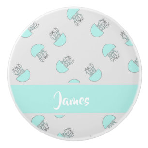 Blue jellyfish on grey ceramic knob