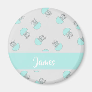 Blue jellyfish on grey magnet