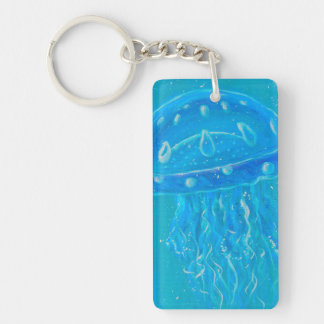 Blue Jellyfish Painting Key Ring