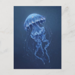 Blue Jellyfish with Orange Glow in Deep Sea Postcard