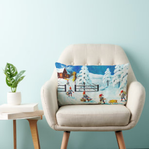 Blue Jenny Nyström Gnome Vintage Swedish Christmas Lumbar Cushion