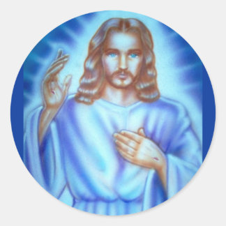 Blue Jesus picture Classic Round Sticker