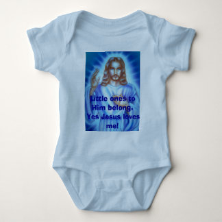 Blue Jesus picture, Little ones to Him belong. ... Baby Bodysuit